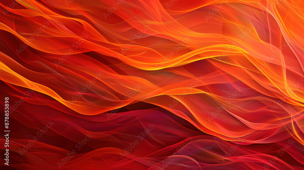 Poster vibrant abstract background with dynamic swirling orange and red shapes, resembling flowing waves of