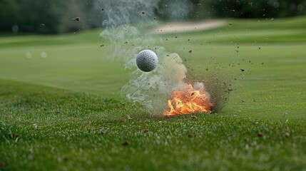 High Velocity Drive: most powerful speed shot in golf, image of ball illustrates the sheer force, speed as ball soars through air, epitomising golfer's peak performance, mastery of technique