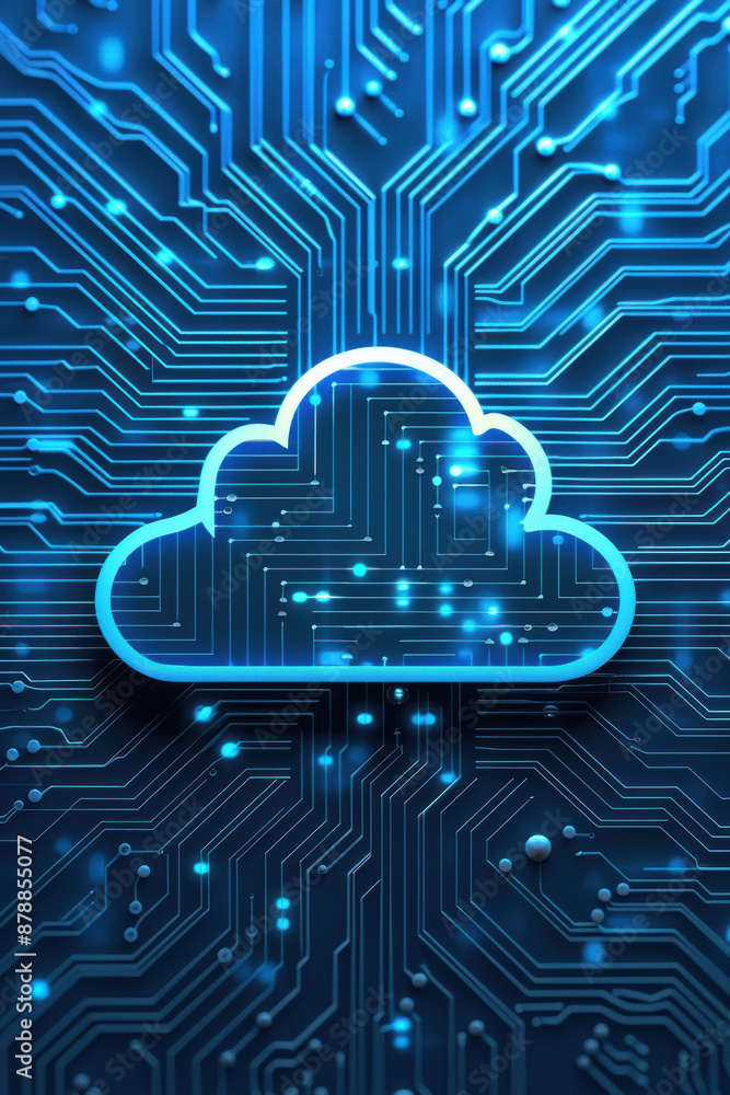 Aufkleber futuristic cloud computing concept with digital circuit board background, illustrating modern techno