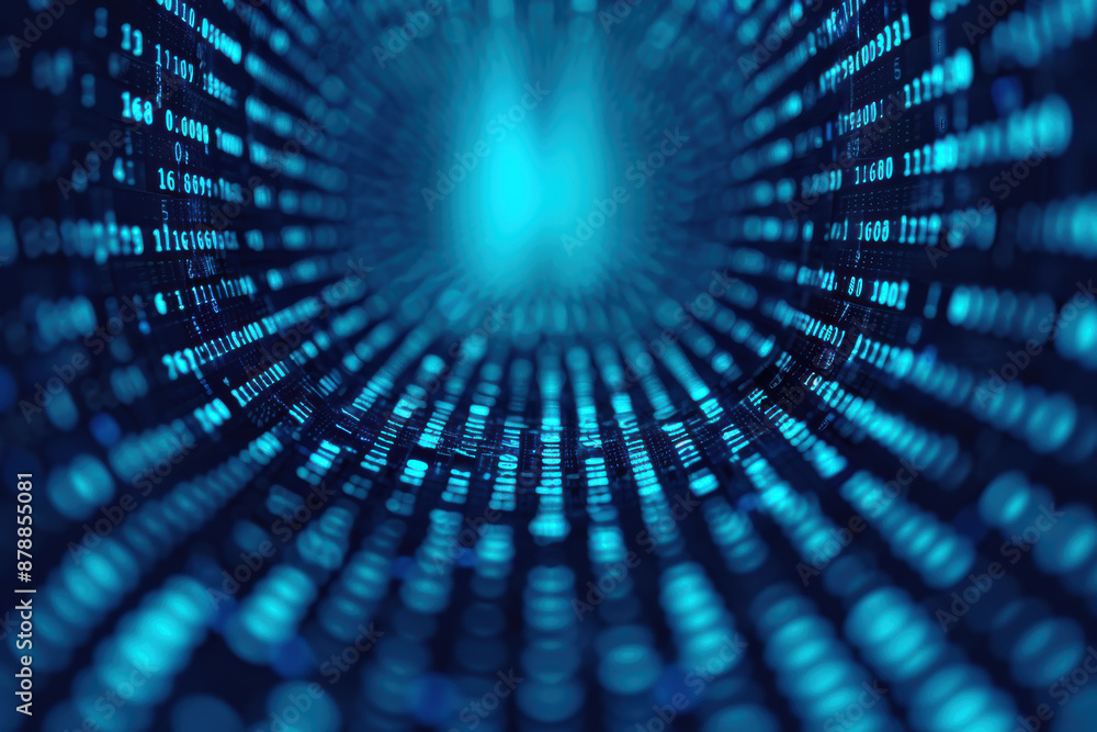 Poster abstract digital tunnel with glowing binary code. futuristic technology, data transfer, and informat
