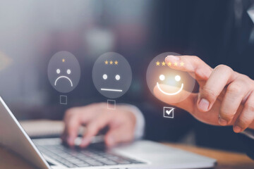 Customer Satisfaction Survey Concept, Users Rate Service Experiences On Online Application, Customers Can Evaluate Quality Of Service Leading To Business Reputation Rating.