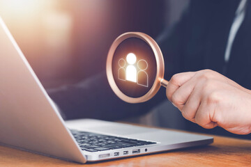 Know your customer (KYC) concept, Target customer, Magnifier glass focus to manager icon which is...