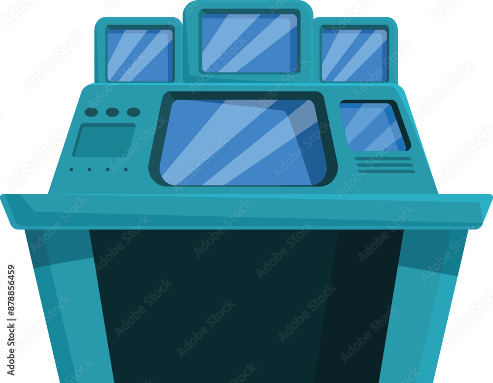 Poster futuristic control panel with multiple screens displaying data, ideal for projects related to techno