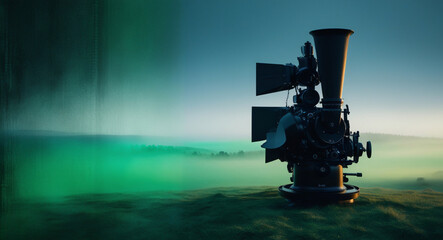 camera on a green aurora background