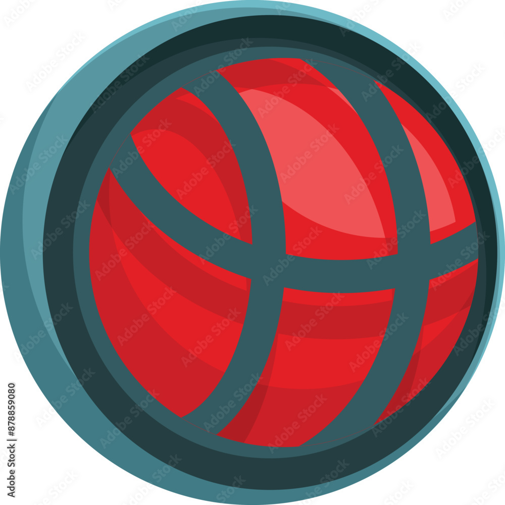 Poster red sphere is glowing and emanating light from inside a round window