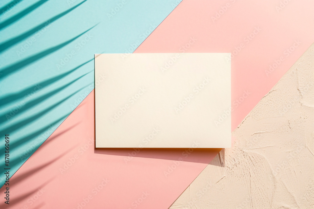 Poster elegant and simple blank card on a split pink and light blue background, designed for custom message