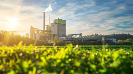 Sustainable Biomass Plant in Idyllic Countryside Landscape