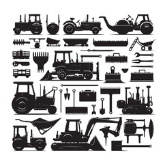 construction machines and equipment collention set vector illustration