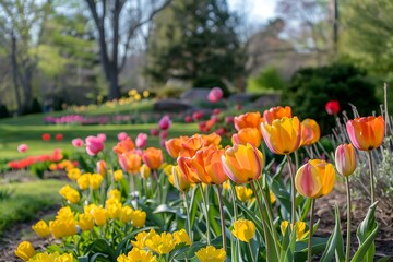 blooming spring garden flowers, vibrant spring floral display