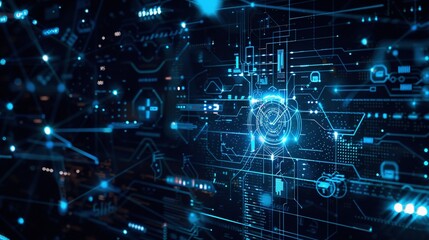 High-Tech Cybersecurity Visualization: Dynamic Network Interface with Copy Space