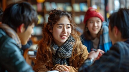 A cultural exchange program, students from different countries interacting and learning together