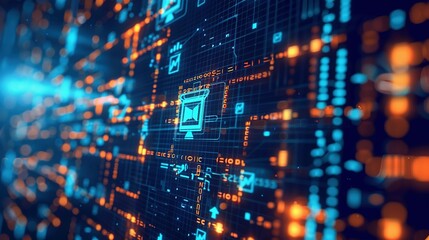 Obraz premium High-Tech Cybersecurity Network Display: Dramatic Compositions with Copy Space