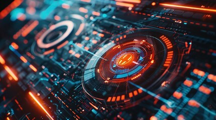 High-Tech Cybersecurity Network Display: Dramatic Compositions with Copy Space