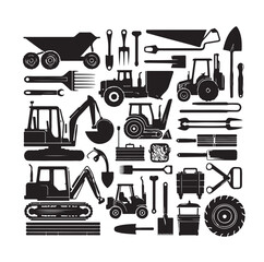 construction machines and equipment collention set vector illustration