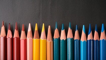 close up of rainbow coloured pencils with copy space on black background