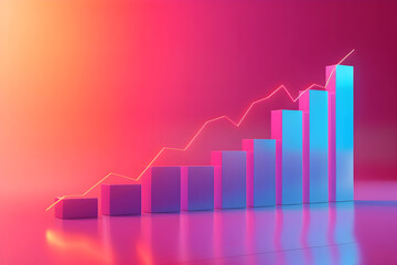 Increasing line graph on vibrant gradient background business growth concept 3D render suitable for financial success themes, data visualization, and modern business designs.