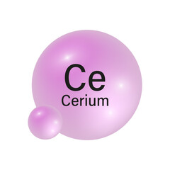 Cerium element symbol. Pink gradient sphere. Chemical icon vector. Periodic table detail.