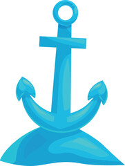 Blue cartoon anchor standing on a small island