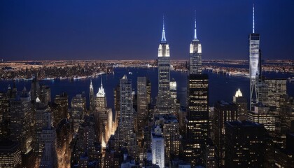 Fototapeta premium city gotham skyline trade center gotham city new york city skyline new manhattan night york blue shanghai