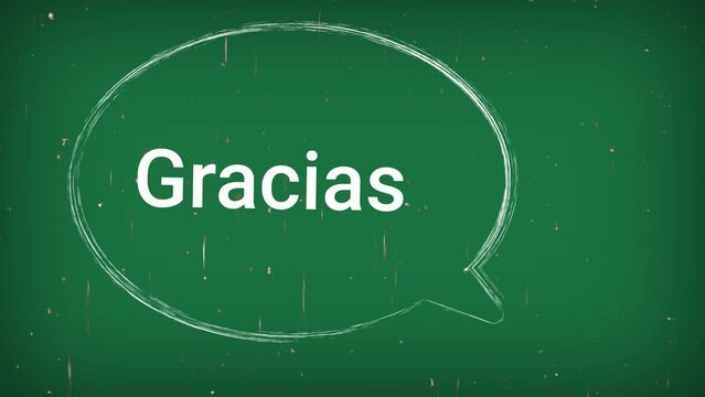 Animaci&oacute;n de palabra Gracias en fondo verde y globo de discurso