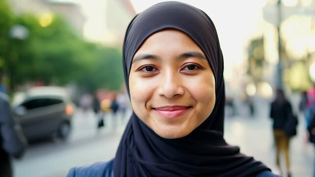 Muslim woman wearing a hijab smiling face portrait