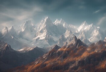 Obraz premium surreal masterpiece digitalartwork majestic landscape where aethereal imagination spirit human mountain fusion peaks nature ethereal digital captivating mountainchain creativity converges