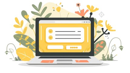 Laptop with Checkboxes and Floral Design.