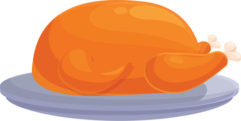 Cartoon style icon of a roasted chicken lying on a platter