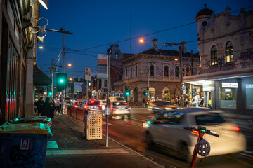 Fototapeta premium johnston street in melbourne at night on with night life in australia in summer