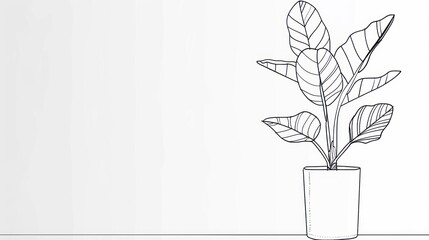 Line art illustration of a plant in a pot on a white background.