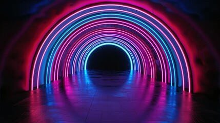 Illuminated Swirls and Arches in Pink and Blue: Black Background Design