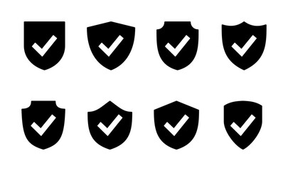 Shield check mark  icon set. Protection approve sign. Safe icon vector
