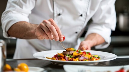 Chef Preparing Delicious Meal with Fresh Vegetables.