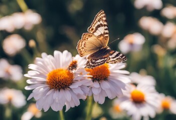 Obraz premium closeup sunny beauty beautiful flowers two background nature flower butterfly blossom bee