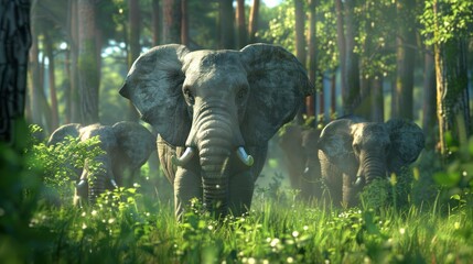 Elephants in the big forest, beautiful, clear 4HD, clear front, not blurred back, most beautiful...