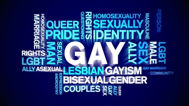 Gay animated word cloud;text design animation tag kinetic typography seamless loop.