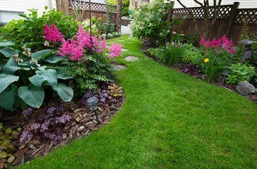 Beautiful garden path on a bright day.