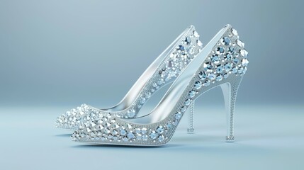 Obraz premium Two silver high heels with glittery decorations on them