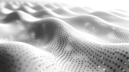Abstract white wave surface with dotted pattern. Wavy textured background suitable for design, technology, and artistic concepts.