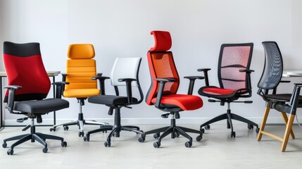Obraz premium A variety of ergonomic office chairs and desks for home use