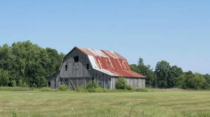 Obraz premium Old Rustic Barn in a Field with Blue Sky.