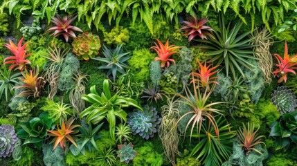 Fototapeta premium Lush Green Wall with Variety of Plants.