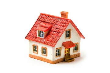 Quaint Small House Bright Red Roof Isolated White Background
