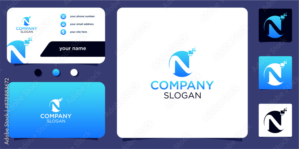Fototapete collection of initials letter N abstract monogram with gradient colors business card vector design logo