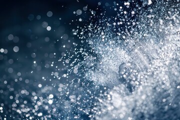 Water splashing with bubbles and droplets on dark background, abstract beauty in motion concept
