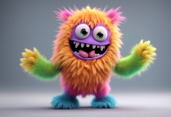 render 3d style colorful transparent dancing character cartoon cute olated monster background waving furry caricature android clip art advertisement isolated comic happy funny