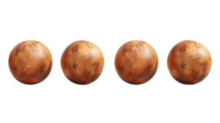 High-quality 3D render of three Mars-like planets with realistic textures Isolated on a transparent background