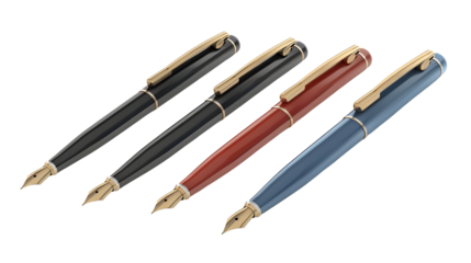 Set of luxury pens with different designs and finishes Isolated on a transparent background