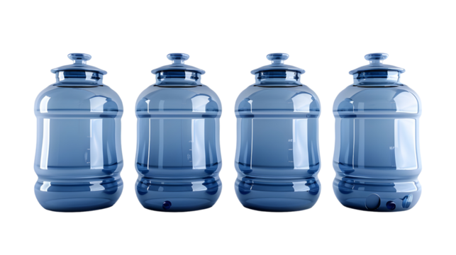 Collection of blue water bottles with different shapes and designs Isolated on a transparent background