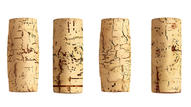 Set of corks with realistic textures and designs in a 3D render Isolated on a transparent background